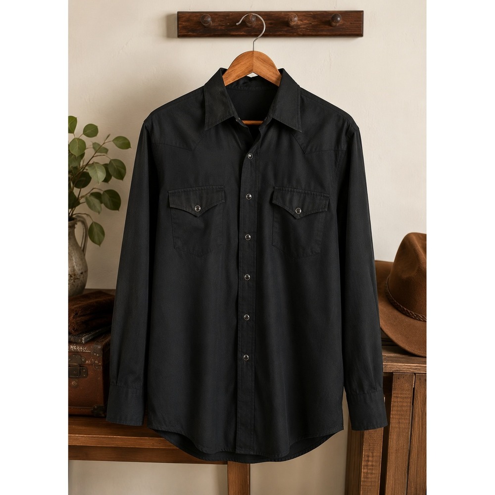 Vintage Black Western Wear Snaps Cowboy Workwear Long Sleeve Men's Shirt Size L